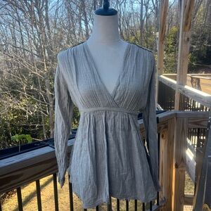 Free People Striped V-Neck Babydoll Blouse